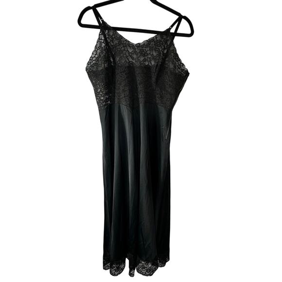 Vintage Fray Pruf 1950s Black Lace Slip Dress Side Zip Lingerie Glam 37" Bust - Picture 15 of 16